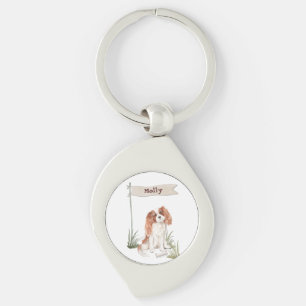 Anpassade Namn Cavalier Kung Charles Spain Swirl Silverfärgad Nyckelring