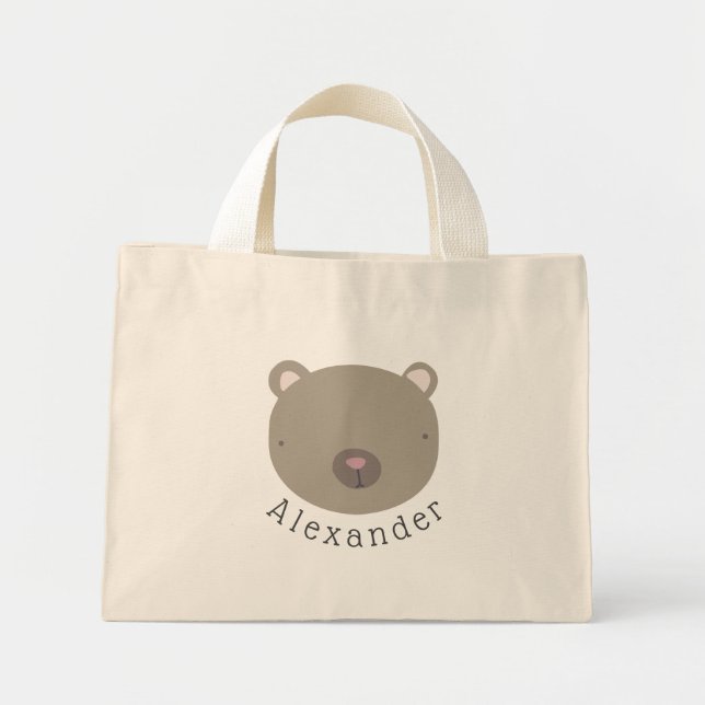 Anpassade Namn Cute Bear Mini Tygkasse (Framsidan)