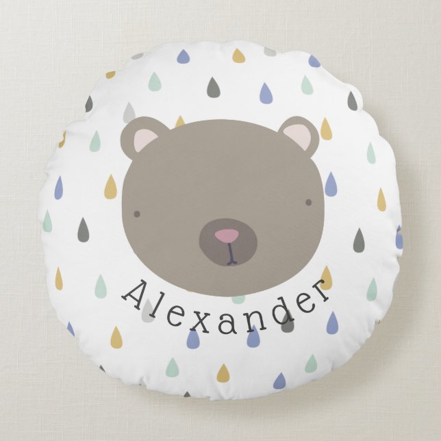 Anpassade Namn Cute Bear Rund Kudde (Framsidan)