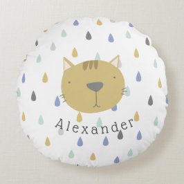 Anpassade Namn Cute Cat Rund Kudde