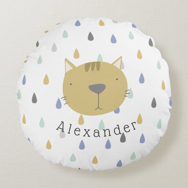 Anpassade Namn Cute Cat Rund Kudde (Framsidan)