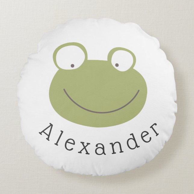 Anpassade Namn Cute Frog Rund Kudde (Framsidan)
