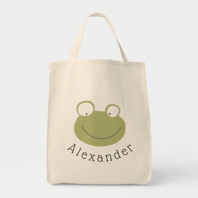 Anpassade Namn Cute Frog Tote Bag Tygkasse (Framsidan)