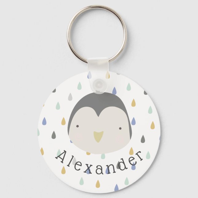 Anpassade Namn Cute Penguin Nyckelring (Framsida)
