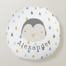 Anpassade Namn Cute Penguin Rund Kudde