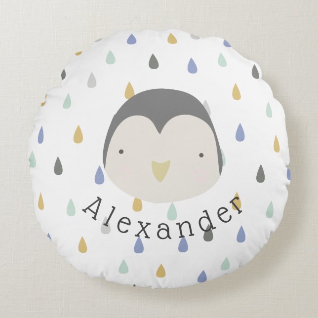 Anpassade Namn Cute Penguin Rund Kudde (Framsidan)