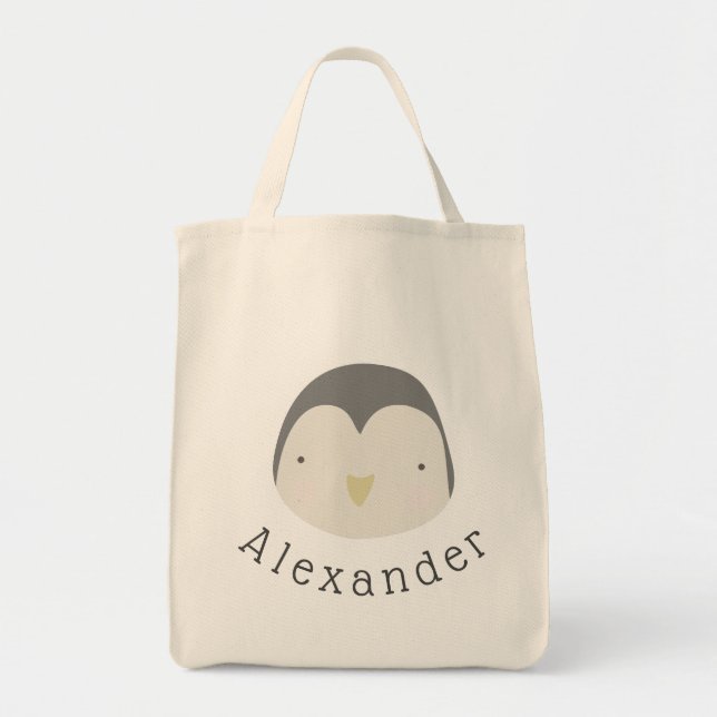 Anpassade Namn Cute Penguin Tote Bag Tygkasse (Framsidan)