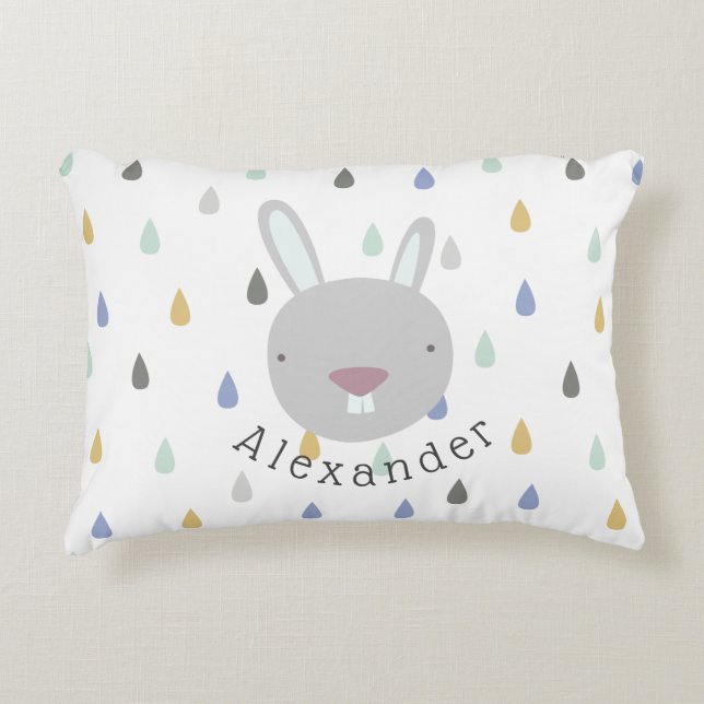 Anpassade Namn Cute Rabbit Prydnadskudde (Framsidan)