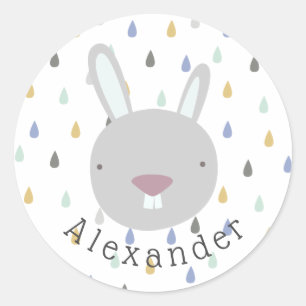 Anpassade Namn Cute Rabbit Runt Klistermärke