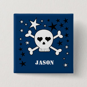 Anpassade Namn Cute Skull och Crossbone Knapp