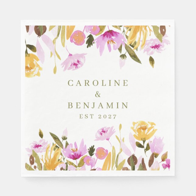 Anpassade namn för Blommigten Modern Rosa Watercol Pappersservett (Framsidan)