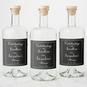 Anpassade namn för chic Bröllop, svart och vit Coo Spritflaskor Etikett
