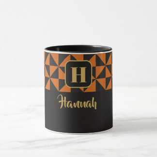 Anpassade namn för Duo Geo Black & Burnt Orange Mugg