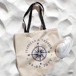 Anpassade namn för Nautical Compass Ro Tygkasse<br><div class="desc">En minimal och klassad stil-kompass ro-toteväska för din bröllopsfest. Den har en unik flotta och vit nautiska stil.</div>