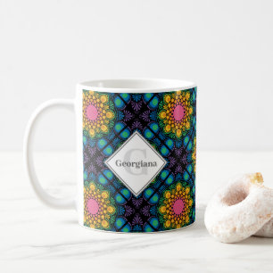 Anpassade namn för regnbåge Blommigt Fontän Diamon Kaffemugg