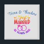 Anpassade namn för tioårsjubileum Bröllop Magnet<br><div class="desc">Minneshögtidlighålla er tionde bröllop-årsdag med denna anpassningsbar magnet. Anpassa namn i blå text till ditt eget eller paret som firar denna milstolpe-händelse. Underbar idé även för en partiförmån!</div>