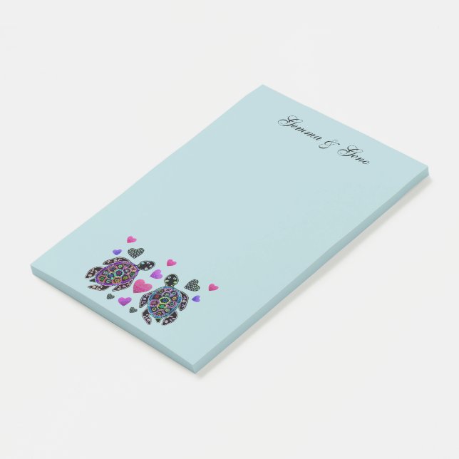 Anpassade namn för Turtle Kärlek Post-it Block (Vinklad)