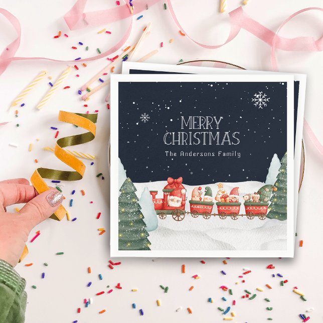 Anpassade namn God jul Winter Snö Gnomies Pappersservett (Custom Name Merry Christmas Winter Snow Gnomies Napkins)