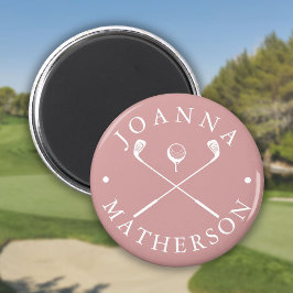 Anpassade namn golfklubbor Dusty Rose och vit magn Magnet