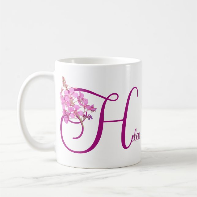 Anpassade namn Helen söt rosa blommigt bra  Kaffemugg (Vänster)