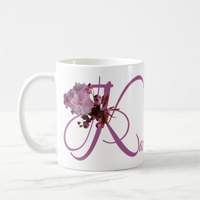 Anpassade namn Karen rosa cherry blommar boho Kaffemugg (Vänster)