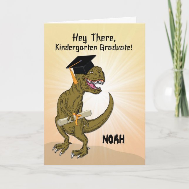 Anpassade Namn Kindergarten Studenten T-Rex Kort (Framsida)