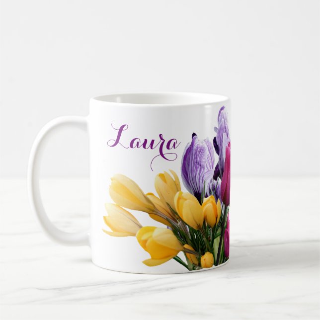 Anpassade namn Laura colorful vår blommor Kaffemugg (Vänster)