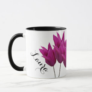 Anpassade namn Laura söt rosa tulips blommigt Mugg