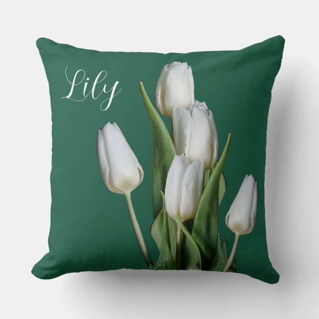 Anpassade namn Lily söt white tulip blommigt Kudde (Framsida)