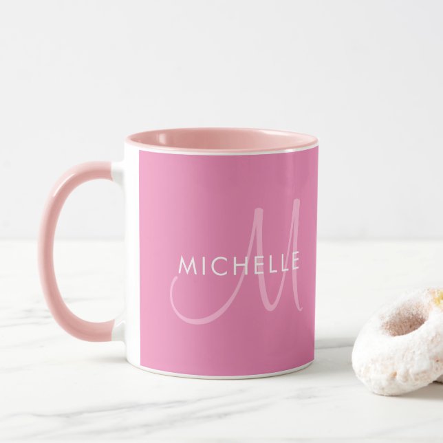 Anpassade Namn-mall - första monogramRosa Mugg (Med munk)