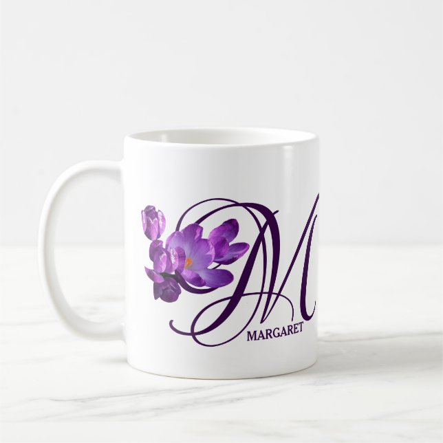 Anpassade namn Margaret lila blommigt girly Kaffemugg (Vänster)