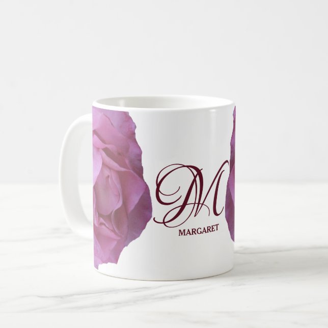 Anpassade namn Margaret söt rosa ros roligt Kaffemugg (Framsida vänster)