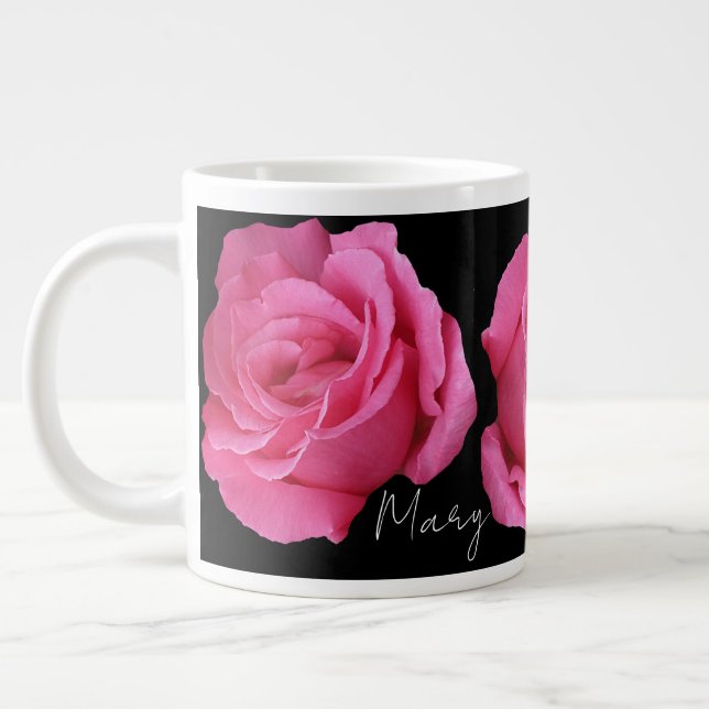 Anpassade namn Mary söt rosa ros blommigt Jumbo Mugg (Vänster)