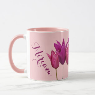 Anpassade namn Miriam söt rosa tulip blommigt Mugg