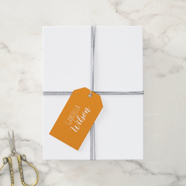 Anpassade namn modern orange minimalism presentetikett (Med Snöre)
