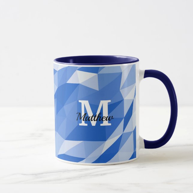 Anpassade Namn Monogram Blue Geometrical Mugg (Höger)