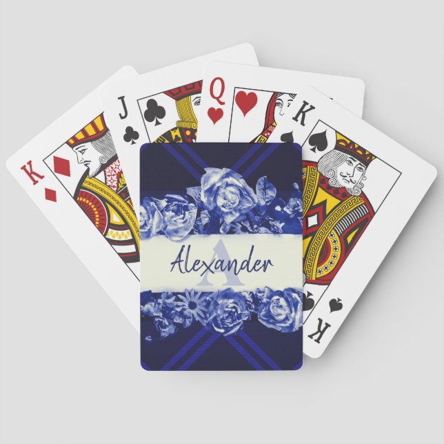 Anpassade Namn Navy Ro Snyggt Chic Monogram Casinokort (Baksidan)