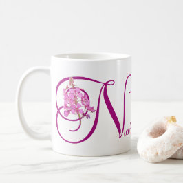 Anpassade namn Nicole rosa blommigt monogram Kaffemugg