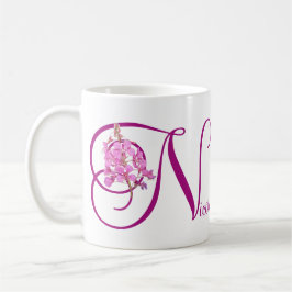Anpassade namn Nicole rosa blommigt monogram Kaffemugg