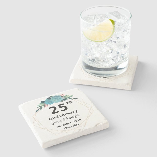 Anpassade namn och år på 25:e Bröllop-årsdagen Stenunderlägg (Sidan)
