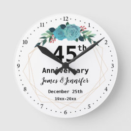 Anpassade namn och år på 45:e Bröllop-årsdagen Rund Klocka