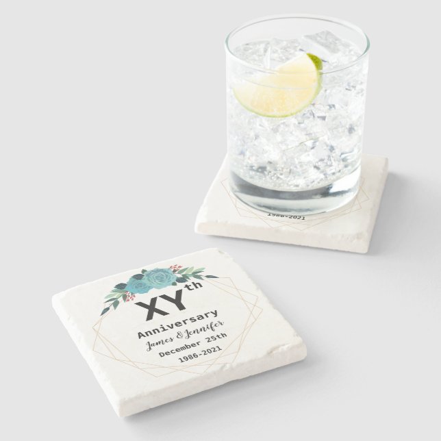 Anpassade namn och år på Bröllop-årsdagen Stenunderlägg (Sidan)