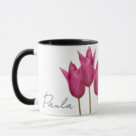 Anpassade namn Paula söt rosa tulips blommigt Mugg