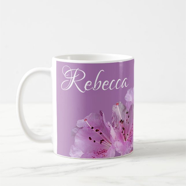 Anpassade namn Rebecca blommigt lila  rosa boho Kaffemugg (Vänster)
