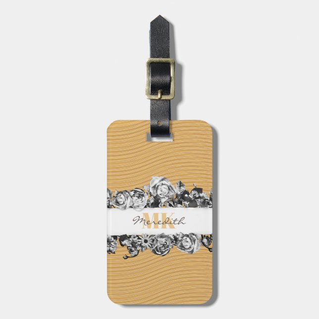 Anpassade Namn Ro Guld Chic Monogram lyx Bagagebricka (Vertikal Framsida)