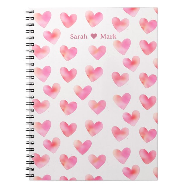 Anpassade namn Romantiskt Rosa Kärleksdesign -  Anteckningsbok (Framsidan)