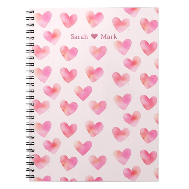 Anpassade namn Romantiskt Rosa Kärleksdesign -  Anteckningsbok (Framsidan)