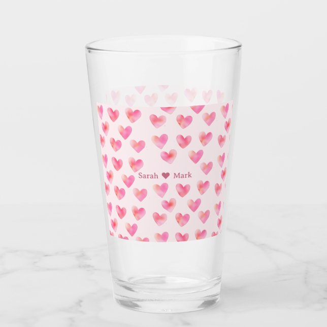 Anpassade Namn Romantiskt Rosa Kärleksdesign -  Glaskopp (Framsida)