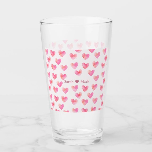 Anpassade Namn Romantiskt Rosa Kärleksdesign -  Glaskopp (Framsida)