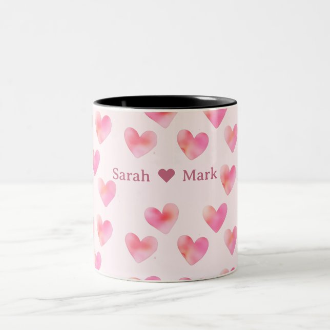 Anpassade Namn Romantiskt Rosa Kärleksdesign -  Två-Tonad Mugg (Center)